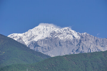 Panoramic view of snow-capped mountain peaks