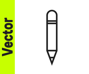 Black line Pencil with eraser icon isolated on white background. Drawing and educational tools. School office symbol. Vector Illustration.