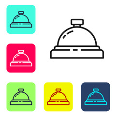 Black line Hotel service bell icon isolated on white background. Reception bell. Set icons in color square buttons. Vector Illustration.