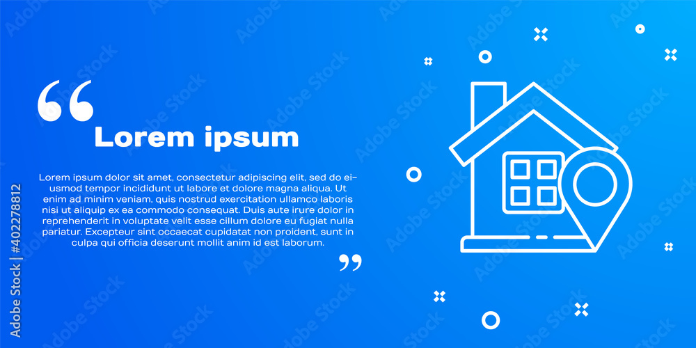 Poster white line map pointer with house icon isolated on blue background. home location marker symbol. vec