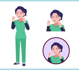 Young female nurse in green clothes