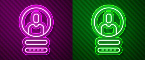 Glowing neon line Create account screen icon isolated on purple and green background. Vector Illustration.