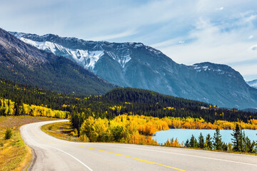 Asphalt highway in the Canadian Rockies