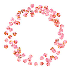 Rose gold paillettes confetti placer vector composition. Birthday anniversary greeting card background. Glamour twinkling tinsel elements party decoration. Birthday celebration confetti.