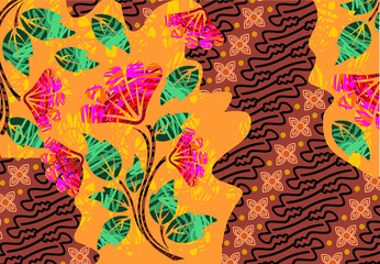 Indonesian batik motifs with very distinctive plant patterns