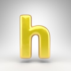 Letter H lowercase on white background. Yellow car paint 3D letter with glossy metallic surface.