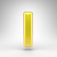 Letter L lowercase on white background. Yellow car paint 3D letter with glossy metallic surface.