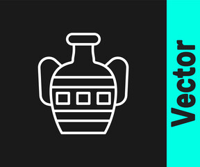White line Ancient amphorae icon isolated on black background. Vector.