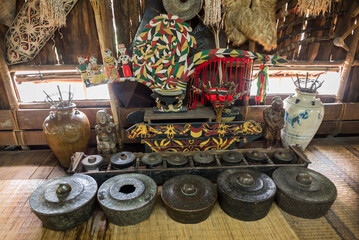 Assembled items of the Iban culture of musical instruments, carvings and figurines in the Iban...