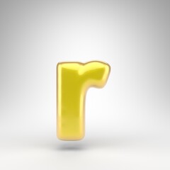Letter R lowercase on white background. Yellow car paint 3D letter with glossy metallic surface.