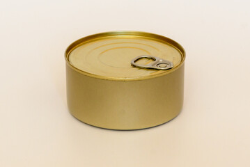 Single food can on white background, canning is a method of preserving food.