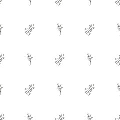 Doodle simple vector seamless pattern of hand-drawn leaves. Seamless pattern of hand-drawn branches. Big floral botanical set. Isolated on white background.