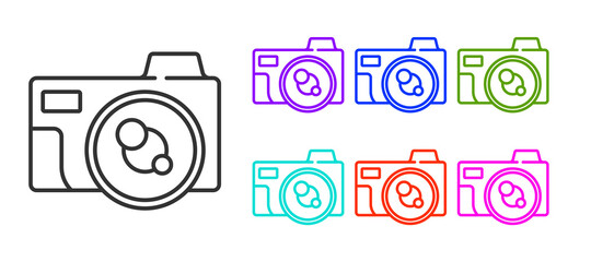 Black line Photo camera icon isolated on white background. Foto camera icon. Set icons colorful. Vector.