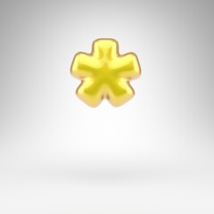 Asterisk symbol on white background. Yellow car paint 3D sign with glossy metallic surface.