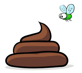 Poop and Fly. Cartoon Poo