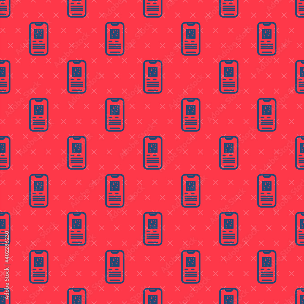Poster blue line online ticket booking and buying app interface icon isolated seamless pattern on red backg
