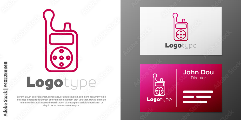 Poster logotype line baby monitor walkie talkie icon isolated on white background. logo design template ele