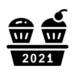 Pair of Muffin with Letter 2021 Concept, New Year Party Vector Icon Design, Happy New Year 2021 Symbol on white background, HNY Wishes Sign,