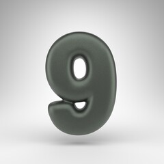 Number 9 on white background. Anodized green 3D number with matte texture.