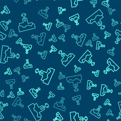 Green line Award over sports winner podium icon isolated seamless pattern on blue background. Vector.