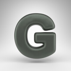 Letter G uppercase on white background. Anodized green 3D letter with matte texture.