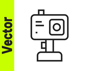 Black line Action extreme camera icon isolated on white background. Video camera equipment for filming extreme sports. Vector.