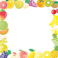 いろんなフルーツの正方形のフレームイラスト