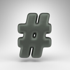 Hashtag symbol on white background. Anodized green 3D sign with matte texture.