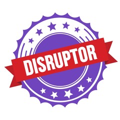 DISRUPTOR text on red violet ribbon stamp.