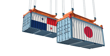 Freight containers with Japan and Panama national flags. 3D Rendering 