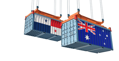 Freight containers with Australia and Panama national flags. 3D Rendering 