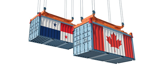 Freight containers with Canada and Panama national flags. 3D Rendering 