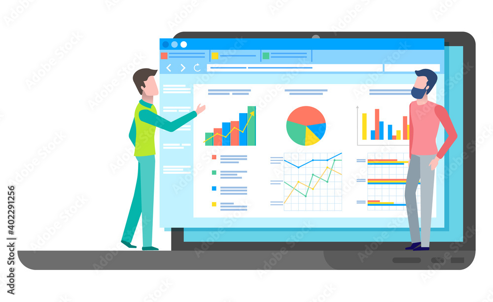 Aufkleber teamwork concept. development of a plan how to attract a customers. man standing on laptop communica
