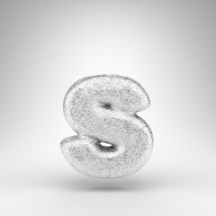 Letter S lowercase on white background. Creased aluminium foil 3D letter with gloss metal texture.