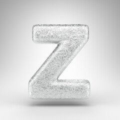 Letter Z uppercase on white background. Creased aluminium foil 3D letter with gloss metal texture.