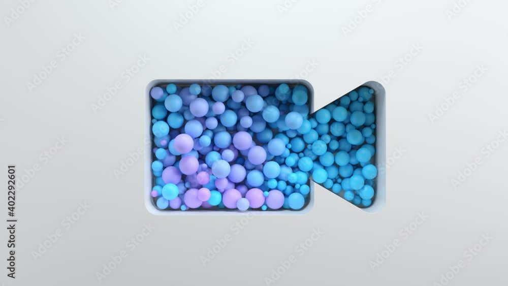 Poster 3d bright render background with cut out shape filled with colored spheres. bright positive concept.