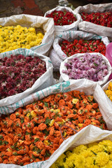 Fleurs en vrac au marché de Madurai, Inde du Sud