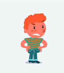 Angry cartoon character of little boy on jeans