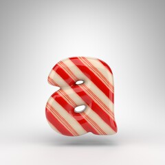 Letter A lowercase on white background. Candy cane 3D letter with red and white lines.