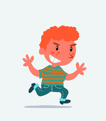 cartoon character of little boy on jeans running very pleased