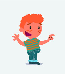 cartoon character of little boy on jeans smiling while pointing