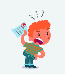 little boy on jeans waving a exam angrily