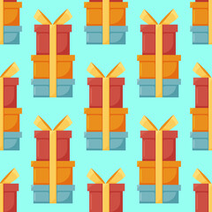 Gift boxes seamless pattern Pattern gift box for fabric print, wrapping packag gift box paper in luxury colors with bows