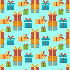 Gift boxes seamless pattern Pattern gift box for fabric print, wrapping packag gift box paper in luxury colors with bows