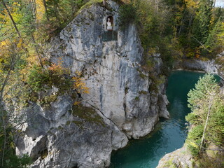 Der Lechfall in der Stadt Füssen in Bayern an den Alpen