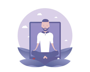 Social media post and content with meditation. Vector illustration for telework, remote working and freelancing, business, start up, social media and blog
