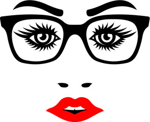 Vector illustration of the female face with eyeglasses