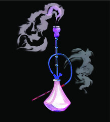 hookah with smoke on black background vector