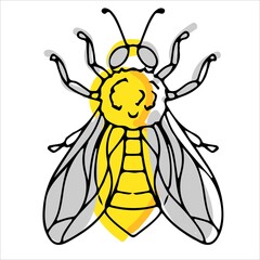 beautiful hand-drawn bee in doodle style. insect yellow and gray. natural bee honey. Vector illustration isolated on white background.