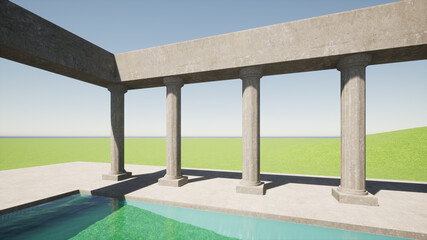 Temple 3d concrete and pool contemporary style 3